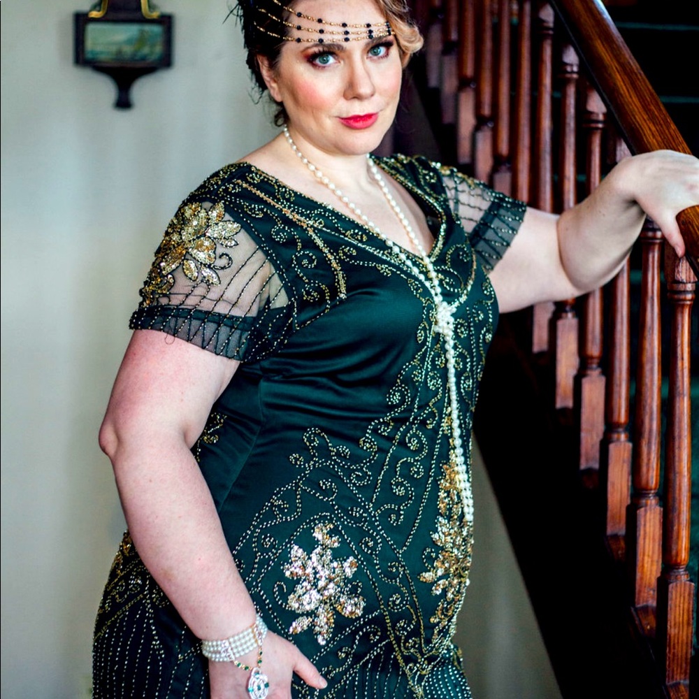 Babeyond Emerald Green and Gold Gatsby Dress